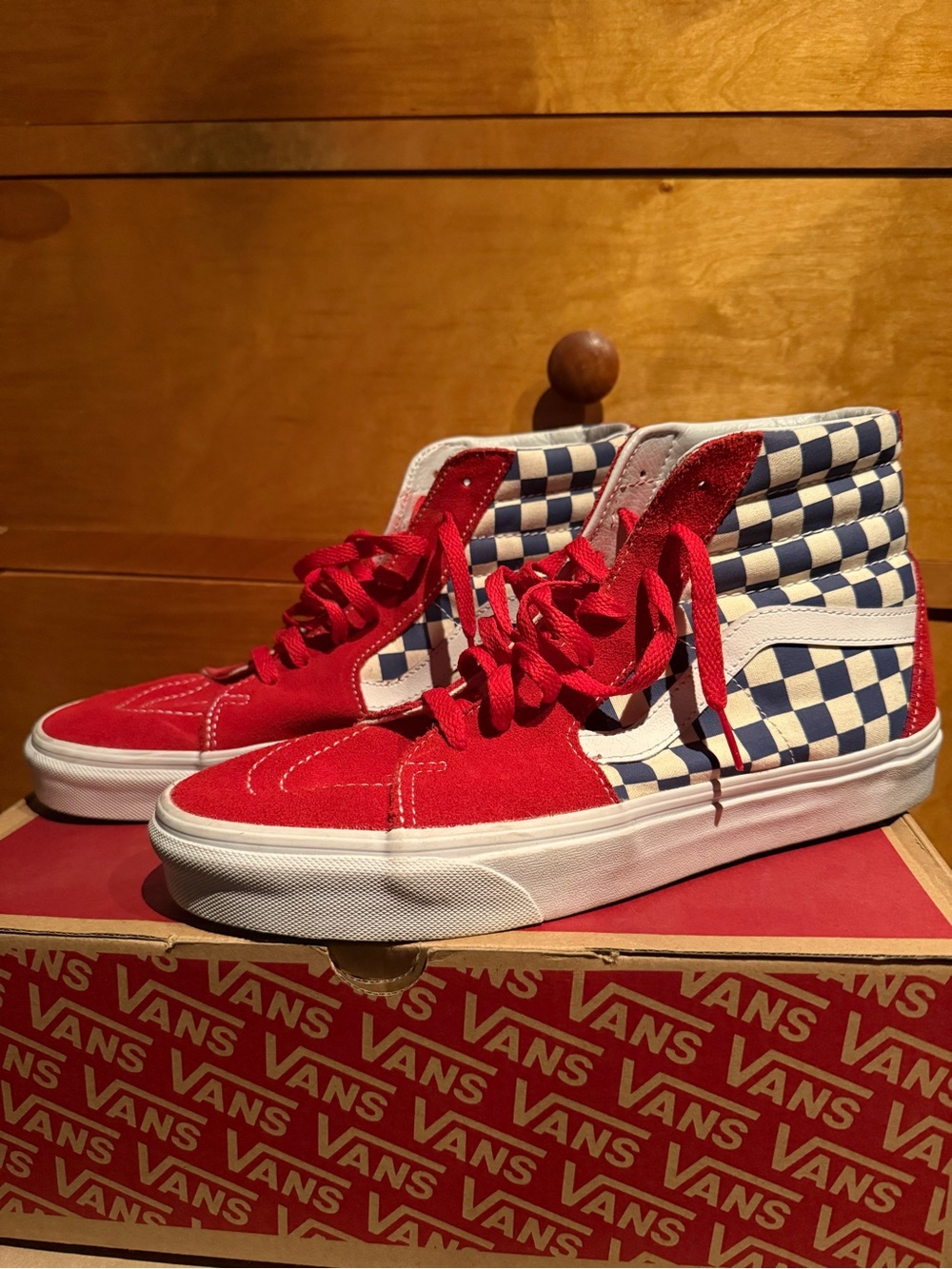 Vans Red & Blue Checkerboard Sk8-Hi Shoes